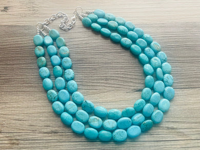 Turquoise Big Beaded Statement Necklace, blue jewelry, teal beaded necklace jewelry, blue necklace, stone gemstone chunky beaded bib