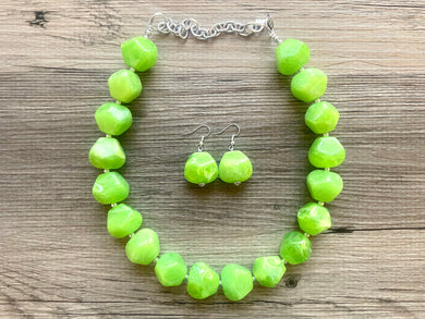 Big Bead Lime Necklace, Single Strand Statement Jewelry, light green Chunky bib bridesmaid everyday bubble jewelry evergreen