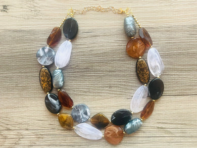 Outdoorsy Gal Neutral chunky necklace, beaded jewelry, resin beaded tan brown necklace, brown tan champagne gold silver white cream