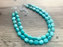 Load image into Gallery viewer, Turquoise Big Beaded Statement Necklace, blue jewelry, teal beaded necklace jewelry, blue necklace, stone gemstone chunky beaded bib