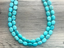 Load image into Gallery viewer, Turquoise Big Beaded Statement Necklace, blue jewelry, teal beaded necklace jewelry, blue necklace, stone gemstone chunky beaded bib