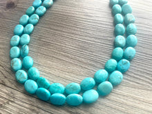 Load image into Gallery viewer, Turquoise Big Beaded Statement Necklace, blue jewelry, teal beaded necklace jewelry, blue necklace, stone gemstone chunky beaded bib