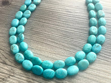 Load image into Gallery viewer, Turquoise Big Beaded Statement Necklace, blue jewelry, teal beaded necklace jewelry, blue necklace, stone gemstone chunky beaded bib