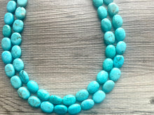 Load image into Gallery viewer, Turquoise Big Beaded Statement Necklace, blue jewelry, teal beaded necklace jewelry, blue necklace, stone gemstone chunky beaded bib