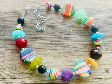 Colorful Contrast Beaded Necklace, Colorful Jewelry, Chunky statement necklace, big beaded necklace, rainbow jewelry, gay pride black white