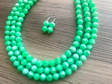 Load image into Gallery viewer, Bright Green chunky necklace, Green beaded jewelry, resin beaded green creamy necklace, 3 strand green statement ball bead