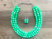 Load image into Gallery viewer, Bright Green chunky necklace, Green beaded jewelry, resin beaded green creamy necklace, 3 strand green statement ball bead