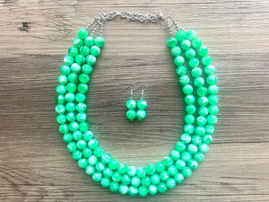 Bright Green chunky necklace, Green beaded jewelry, resin beaded green creamy necklace, 3 strand green statement ball bead