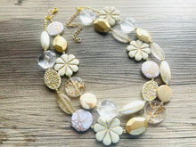 Load image into Gallery viewer, Golden Light OOAK statement Necklace, Gold Beaded Necklace, summer jewelry neutral, gold white resin shiny mirror gold beads