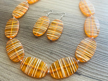 Load image into Gallery viewer, Textured Orange Statement Necklace, Big Beaded necklace, chunky beaded necklace wedding, clementine jewelry, white striped jewelry