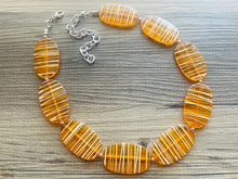 Load image into Gallery viewer, Textured Orange Statement Necklace, Big Beaded necklace, chunky beaded necklace wedding, clementine jewelry, white striped jewelry