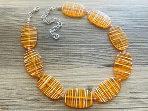 Textured Orange Statement Necklace, Big Beaded necklace, chunky beaded necklace wedding, clementine jewelry, white striped jewelry