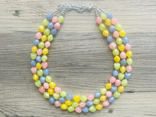 Load image into Gallery viewer, Carnival Pastel Chunky Statement Necklace, multi Strand Beaded Jewelry, blue pink green yellow jewelry, spring necklace, Easter statement