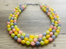 Load image into Gallery viewer, Carnival Pastel Chunky Statement Necklace, multi Strand Beaded Jewelry, blue pink green yellow jewelry, spring necklace, Easter statement