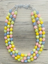 Load image into Gallery viewer, Carnival Pastel Chunky Statement Necklace, multi Strand Beaded Jewelry, blue pink green yellow jewelry, spring necklace, Easter statement