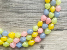 Load image into Gallery viewer, Carnival Pastel Chunky Statement Necklace, multi Strand Beaded Jewelry, blue pink green yellow jewelry, spring necklace, Easter statement