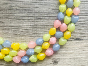 Carnival Pastel Chunky Statement Necklace, multi Strand Beaded Jewelry, blue pink green yellow jewelry, spring necklace, Easter statement