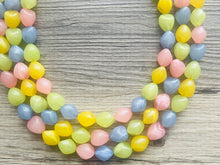 Load image into Gallery viewer, Carnival Pastel Chunky Statement Necklace, multi Strand Beaded Jewelry, blue pink green yellow jewelry, spring necklace, Easter statement