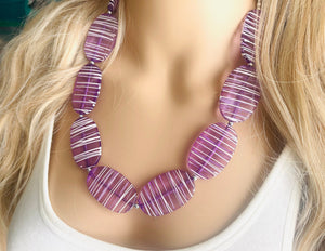 Textured Purple Statement Necklace, Big Beaded necklace, chunky beaded necklace wedding, lavender jewelry, white striped jewelry