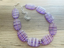 Load image into Gallery viewer, Textured Purple Statement Necklace, Big Beaded necklace, chunky beaded necklace wedding, lavender jewelry, white striped jewelry