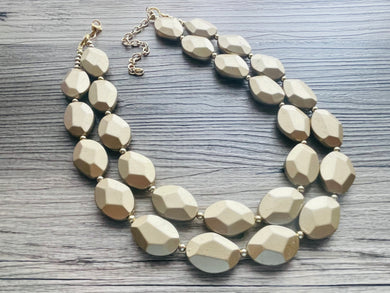 Golden Coast Chunky Statement Necklace, 2 Strand Gold Matte Necklace nugget jewelry, earrings set, gold beaded bib