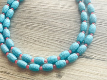 Load image into Gallery viewer, Turquoise Coral Big Beaded Statement Necklace, blue jewelry, teal beaded necklace jewelry, necklace, stone gemstone chunky beaded bib