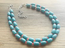 Load image into Gallery viewer, Turquoise Coral Big Beaded Statement Necklace, blue jewelry, teal beaded necklace jewelry, necklace, stone gemstone chunky beaded bib