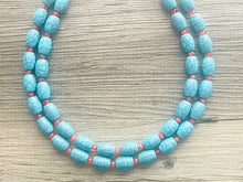 Load image into Gallery viewer, Turquoise Coral Big Beaded Statement Necklace, blue jewelry, teal beaded necklace jewelry, necklace, stone gemstone chunky beaded bib