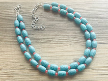 Load image into Gallery viewer, Turquoise Coral Big Beaded Statement Necklace, blue jewelry, teal beaded necklace jewelry, necklace, stone gemstone chunky beaded bib