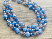 Load image into Gallery viewer, Celestial Storm chunky necklace, gray beaded jewelry, silver resin beaded necklace, beaded necklace, aqua light blue navy necklace