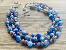 Load image into Gallery viewer, Celestial Storm chunky necklace, gray beaded jewelry, silver resin beaded necklace, beaded necklace, aqua light blue navy necklace