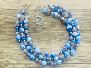 Celestial Storm chunky necklace, gray beaded jewelry, silver resin beaded necklace, beaded necklace, aqua light blue navy necklace