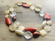 Load image into Gallery viewer, Runaway to Mars Statement Necklace, chunky bib beaded jewelry, neutral jewelry, red tan black champagne necklace, beaded acrylic jewelry