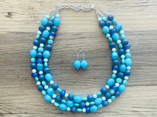 Load image into Gallery viewer, December Morning Beaded Statement jewelry, Blue turquoise Chunky Beaded Necklace Earrings Jewelry, beaded necklace Geometric