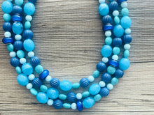 Load image into Gallery viewer, December Morning Beaded Statement jewelry, Blue turquoise Chunky Beaded Necklace Earrings Jewelry, beaded necklace Geometric