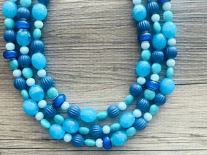 December Morning Beaded Statement jewelry, Blue turquoise Chunky Beaded Necklace Earrings Jewelry, beaded necklace Geometric