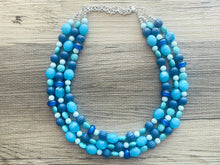 Load image into Gallery viewer, December Morning Beaded Statement jewelry, Blue turquoise Chunky Beaded Necklace Earrings Jewelry, beaded necklace Geometric