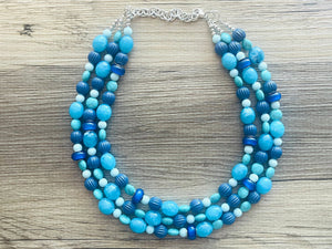 December Morning Beaded Statement jewelry, Blue turquoise Chunky Beaded Necklace Earrings Jewelry, beaded necklace Geometric