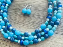 Load image into Gallery viewer, December Morning Beaded Statement jewelry, Blue turquoise Chunky Beaded Necklace Earrings Jewelry, beaded necklace Geometric