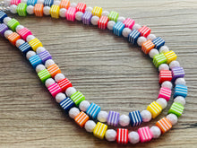 Load image into Gallery viewer, Rainbow 2 strand Beaded Necklace, Funky Colorful Jewelry, Chunky statement necklace, big beaded necklace, rainbow jewelry white