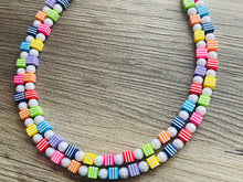 Load image into Gallery viewer, Rainbow 2 strand Beaded Necklace, Funky Colorful Jewelry, Chunky statement necklace, big beaded necklace, rainbow jewelry white