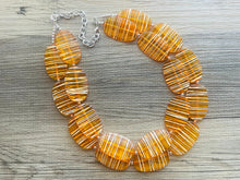 Load image into Gallery viewer, Textured Orange Statement Necklace, Big Beaded necklace, chunky beaded necklace wedding, clementine jewelry, white striped jewelry