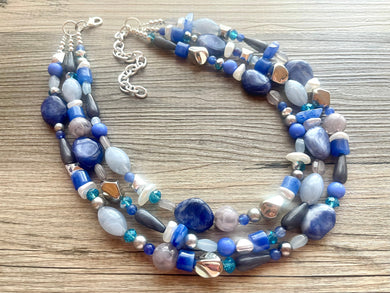 Sleeping Under the Silver Stars chunky necklace,gray beaded jewelry, resin beaded necklace, beaded necklace, aqua blue necklace