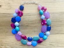 Load image into Gallery viewer, Berry Delightful Purple Periwinkle 2 strand statement Necklace, blue Beaded Necklace, summer silver jewelry, bubble bib neutral aqua