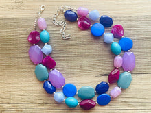 Load image into Gallery viewer, Berry Delightful Purple Periwinkle 2 strand statement Necklace, blue Beaded Necklace, summer silver jewelry, bubble bib neutral aqua