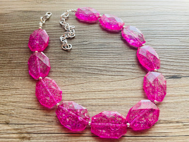 Hot Pink Rock Candy Single Statement Necklace, Earrings Chunky Jewelry Big Beaded Necklace, dark pink Necklace, magenta bubble