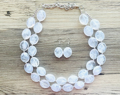 Cloudy with a Chance White Statement jewelry set, Chunky Beaded Necklace, white Jewelry Necklace beaded, white and silver necklace