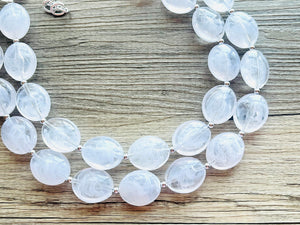 Cloudy with a Chance White Statement jewelry set, Chunky Beaded Necklace, white Jewelry Necklace beaded, white and silver necklace