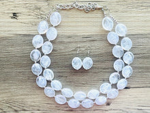 Load image into Gallery viewer, Cloudy with a Chance White Statement jewelry set, Chunky Beaded Necklace, white Jewelry Necklace beaded, white and silver necklace