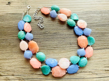 Load image into Gallery viewer, Creamy Popsicle double strand chunky jewelry, beaded blue jewelry, light blue thick necklace, turquoise periwinkle peach blue turquoise bib